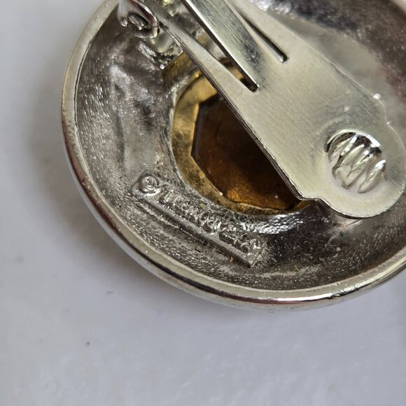 Joel Powell Earrings Clip on Gemstone Blue Rhinestone Silver Tone Circle Vintage - Picture 6 of 10